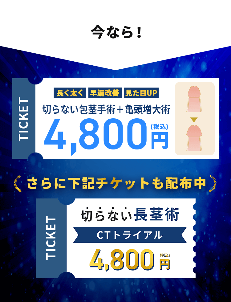 施術を受けた方限定で亀頭増大術ヒアルロン酸0.5ccが施術代無料