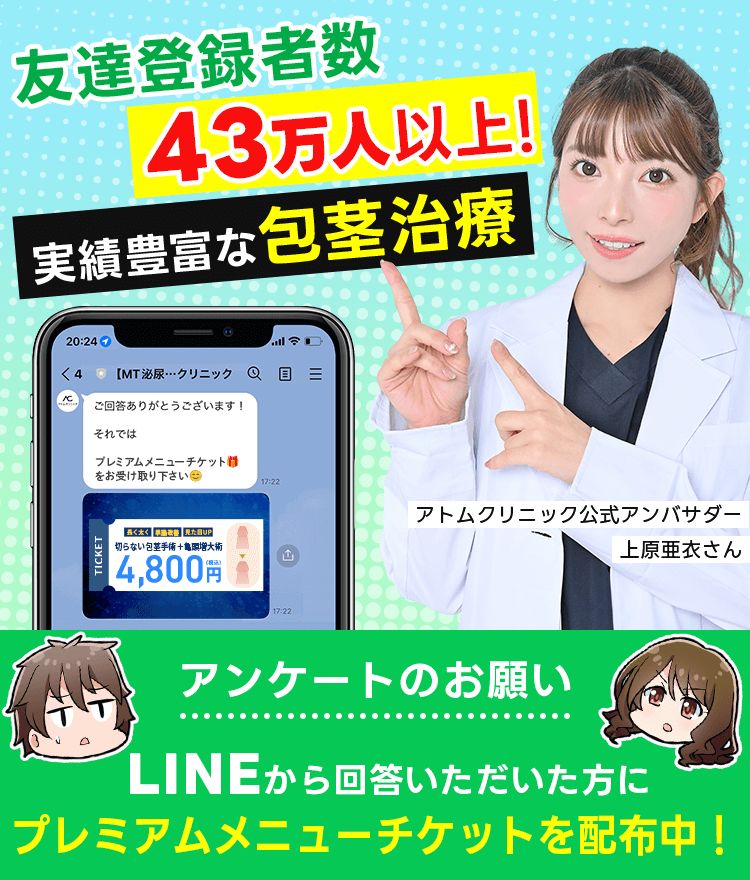 アンケートのお願い 友達登録者数23万人以上！実績豊富な包茎治療